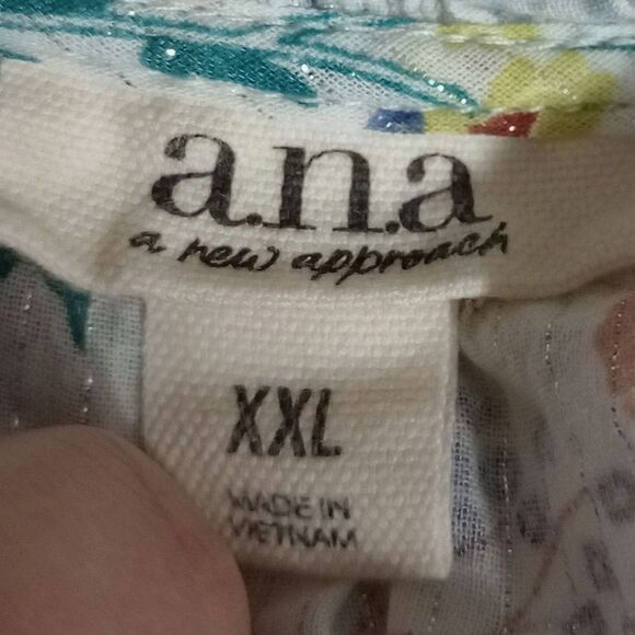 A.n.a Shirt Ladies 2xl White Floral Shimmer Semi Sheer Long Sleeve Light Weight - Picture 6 of 8